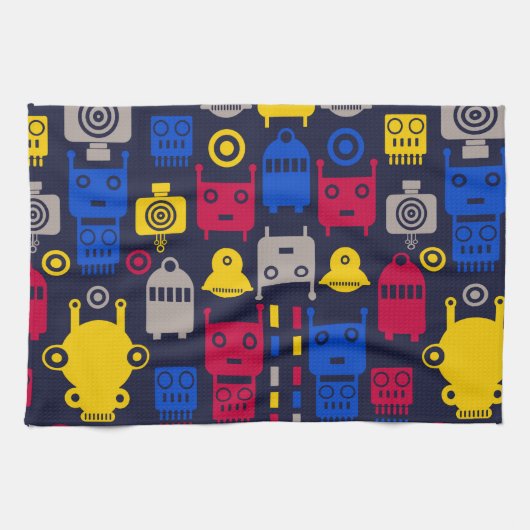 Doodle Alien Ruimteschip en Robot Patroon Theedoek (Horizontaal)