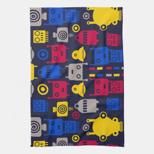 Doodle Alien Ruimteschip en Robot Patroon Theedoek (Verticaal)