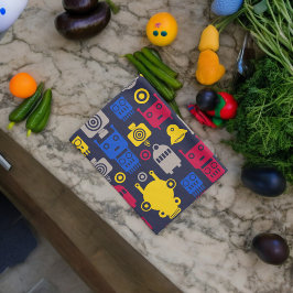 Doodle Alien Ruimteschip en Robot Patroon Theedoek