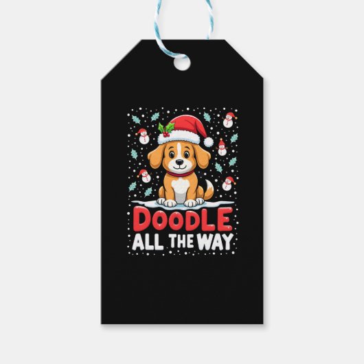 Doodle All The Way Funny Goldendoodle Santa Hat Ch Cadeaulabel (Voorkant)