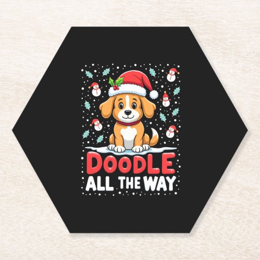 Doodle All The Way Funny Goldendoodle Santa Hat Ch Kartonnen Onderzetters (Voorkant)