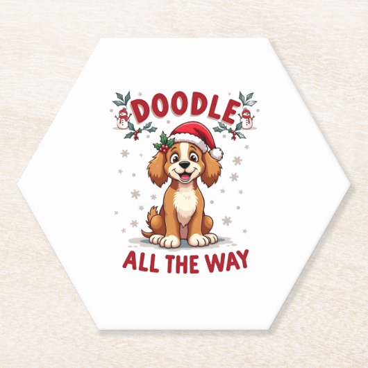 Doodle All The Way Funny Goldendoodle Santa Hat Ch Kartonnen Onderzetters (Voorkant)
