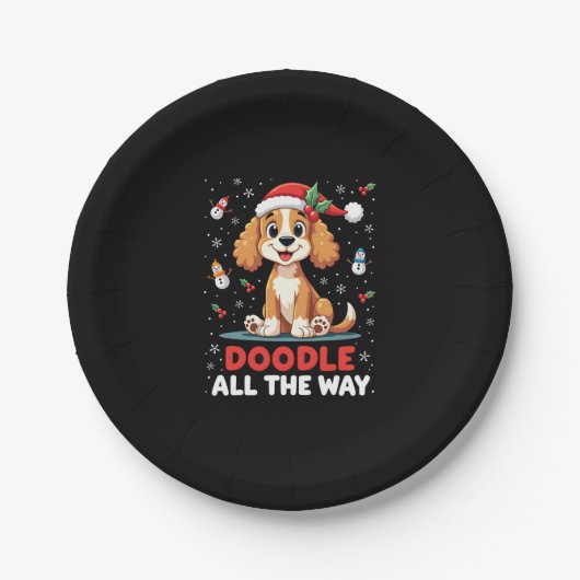 Doodle All The Way Funny Goldendoodle Santa Hat Ch Papieren Bordje (Voorkant)