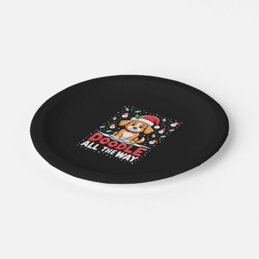 Doodle All The Way Funny Goldendoodle Santa Hat Ch Papieren Bordje (Gekanteld)