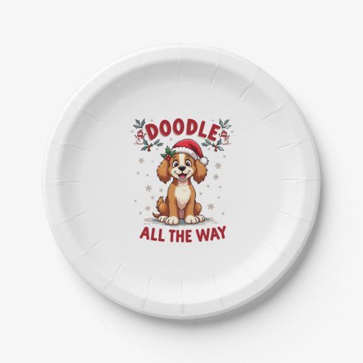 Doodle All The Way Funny Goldendoodle Santa Hat Ch Papieren Bordje (Voorkant)
