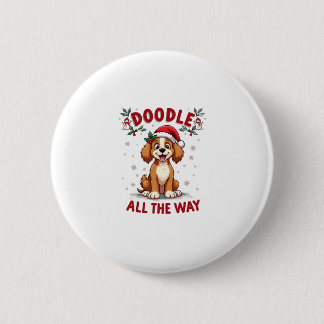 Doodle All The Way Funny Goldendoodle Santa Hat Ch Ronde Button 5,7 Cm