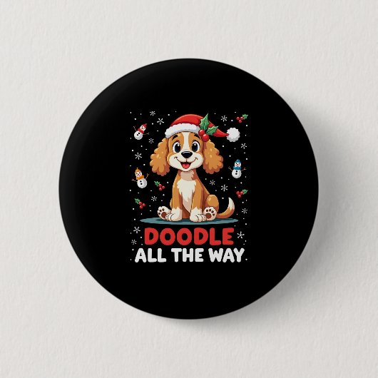 Doodle All The Way Funny Goldendoodle Santa Hat Ch Ronde Button 5,7 Cm (Voorkant)