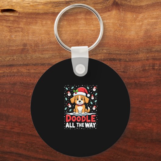 Doodle All The Way Funny Goldendoodle Santa Hat Ch Sleutelhanger (Voorkant)