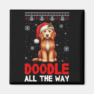Doodle All Way Funny Goldendole Santa Hat Ch Magneet