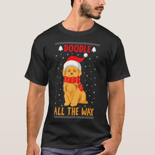 Doodle All Way Funny Goldendole Santa Hat Ch T-shirt (Voorkant)