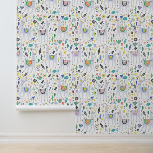Doodle Alpaca Pattern Behang