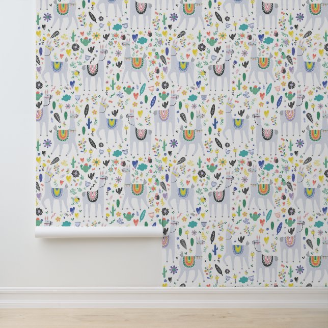 Doodle Alpaca Pattern Behang (Applicatie)