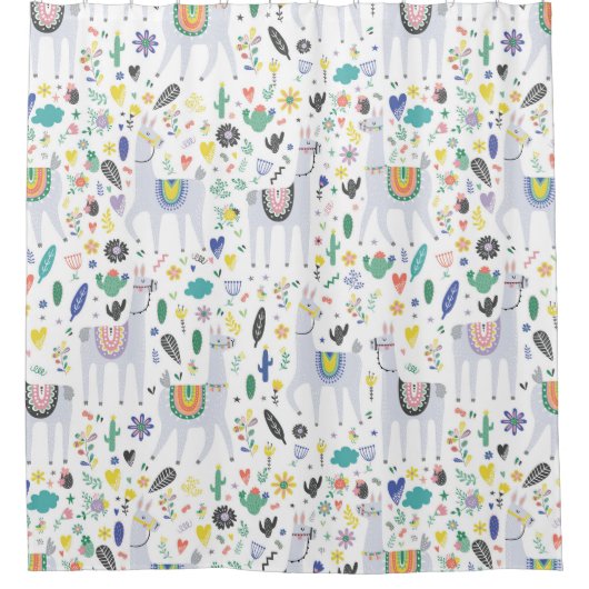 Doodle Alpaca Pattern Douchegordijn (Voorkant)