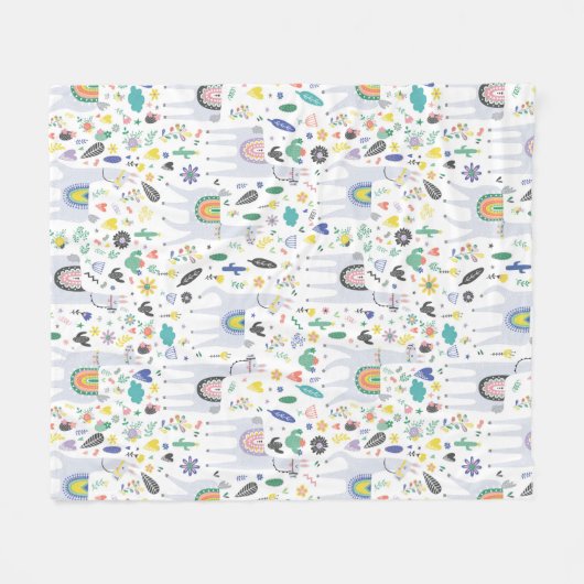 Doodle Alpaca Pattern Fleece Deken (Voorkant (Horizontaal))