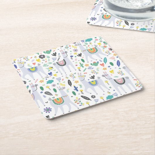 Doodle Alpaca Pattern Kartonnen Onderzetters (Schuin)