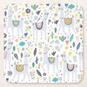 Doodle Alpaca Pattern Kartonnen Onderzetters (Voorkant)