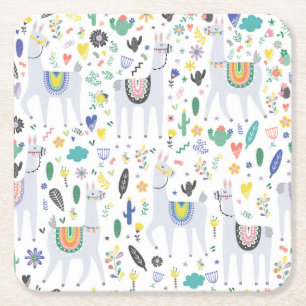 Doodle Alpaca Pattern Kartonnen Onderzetters