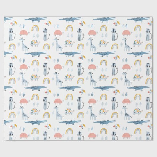 Doodle Animal Fun Patroon Cadeaupapier (Vlak)