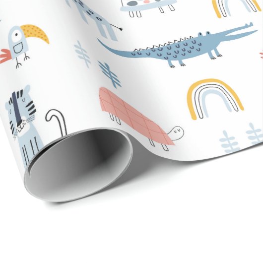 Doodle Animal Fun Patroon Cadeaupapier (Rol Hoek)