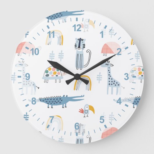 Doodle Animal Fun Patroon Grote Klok (Voorkant)