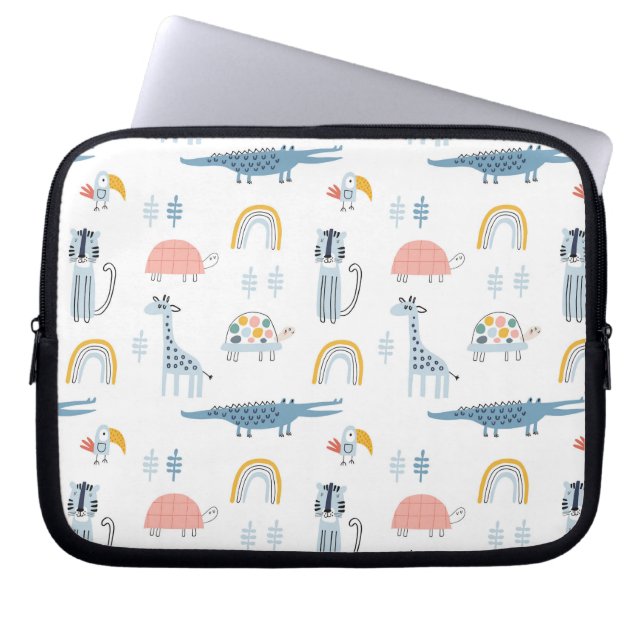 Doodle Animal Fun Patroon Laptop Sleeve (Voorkant)