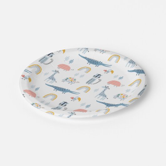 Doodle Animal Fun Patroon Papieren Bordje (Gekanteld)