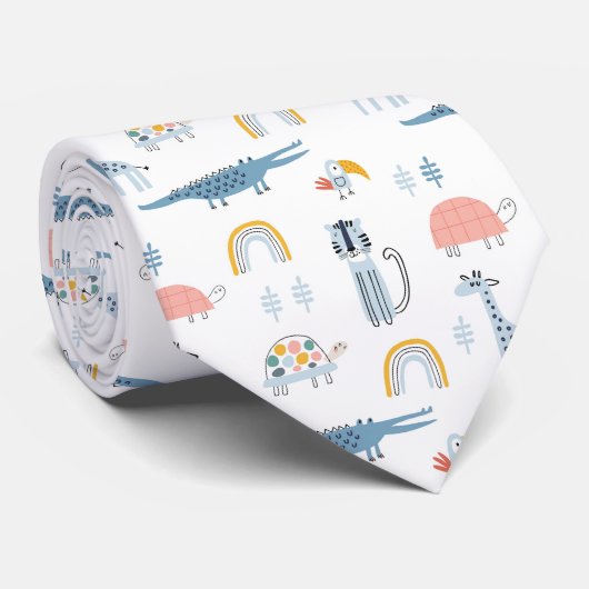 Doodle Animal Fun Patroon Stropdas (Opgerold)