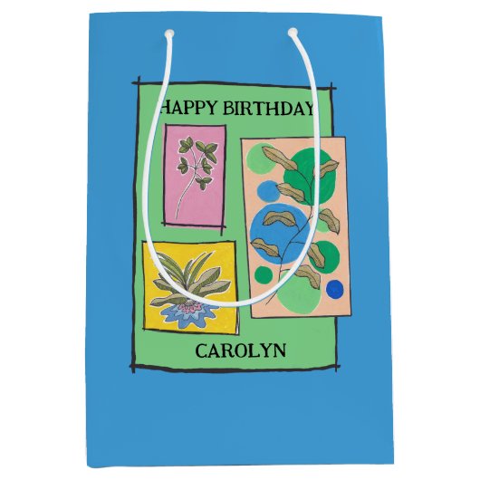  doodle art 3 planten, verjaardag, jouw naam medium cadeauzakje (Voorkant)