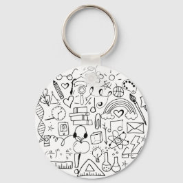 Doodle Art Black en White-rugzak Charm Sleutelhanger