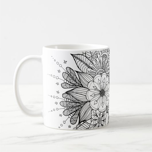 Doodle Art Design nr. 1 op mok van koffie (Links)