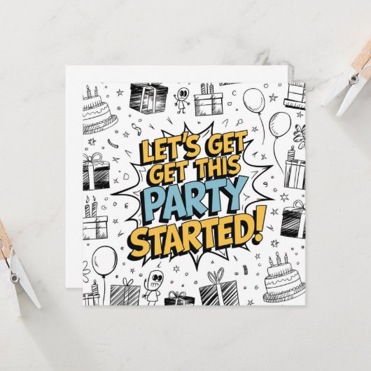 Doodle Art Explosie Verjaardagsontwerp Kaart (Voorkant / Achterkant in situ)