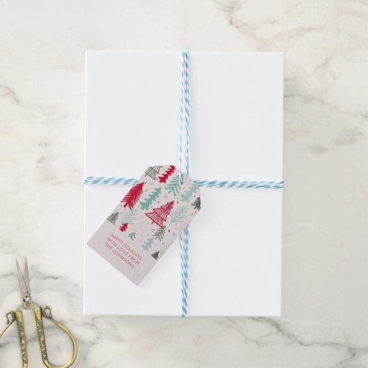 Doodle Art Kerstbomen gepersonaliseerd Cadeaulabel (Met Touw)