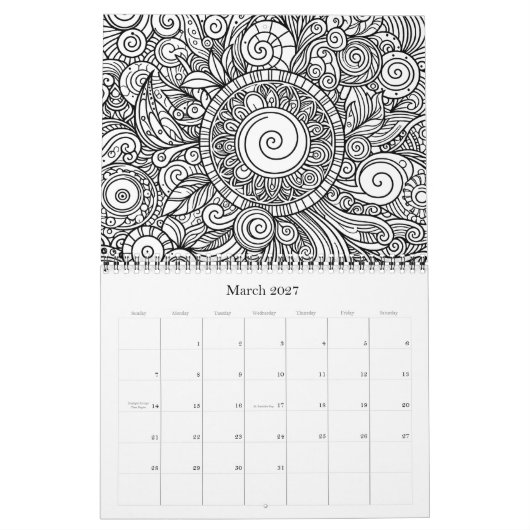 Doodle Art Kleur Bloemen Pagina's Kalender (Mar 2027)