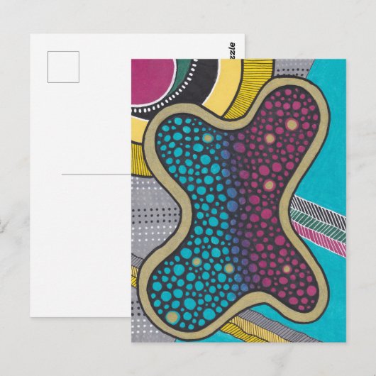 Doodle art, modern, gestoord heldere amoebe, kleur briefkaart (Voorkant / Achterkant)