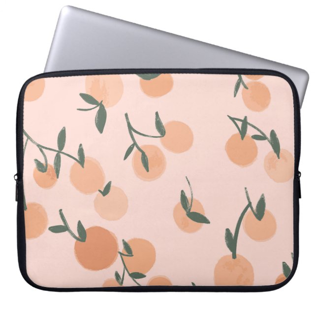 Doodle Art: Oranje kersen  patroon Laptop Sleeve (Voorkant)