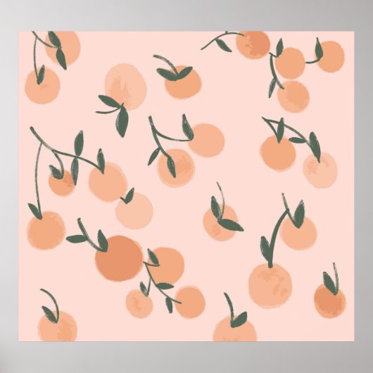 Doodle Art: Oranje kersen  patroon Poster (Voorkant)