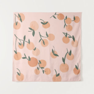 Doodle Art: Sinaasappel Kersen Vintage Patroon Wandkleed
