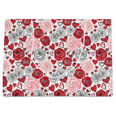 Doodle Art Style Red Pink Roses Hearts Valentine's Groot Cadeauzakje (Voorkant)