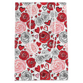 Doodle Art Style Red Pink Roses Hearts Valentine's Medium Cadeauzakje (Achterkant)
