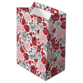 Doodle Art Style Red Pink Roses Hearts Valentine's Medium Cadeauzakje (Achterkant Gekanteld)