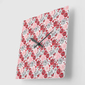 Doodle Art Style Red Pink Roses Hearts Valentine's Vierkante Klok (Hoek)