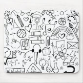 Doodle Art Terug naar School Black en White Mousep Muismat (Voorkant)