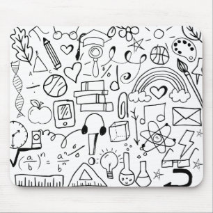 Doodle Art Terug naar School Black en White Mousep Muismat