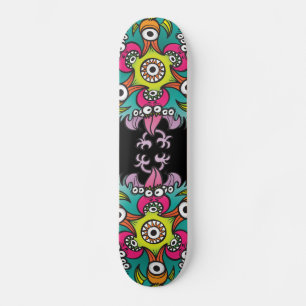 Doodle art toont hongerige monsters die gek zijn persoonlijk skateboard