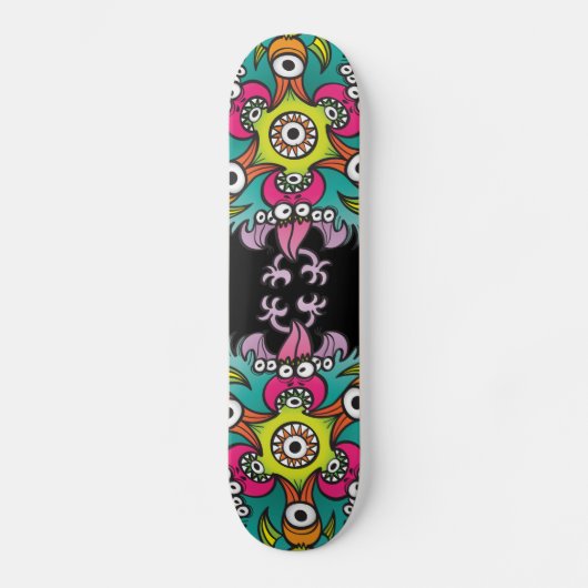 Doodle art toont hongerige monsters die gek zijn persoonlijk skateboard (Voorkant)