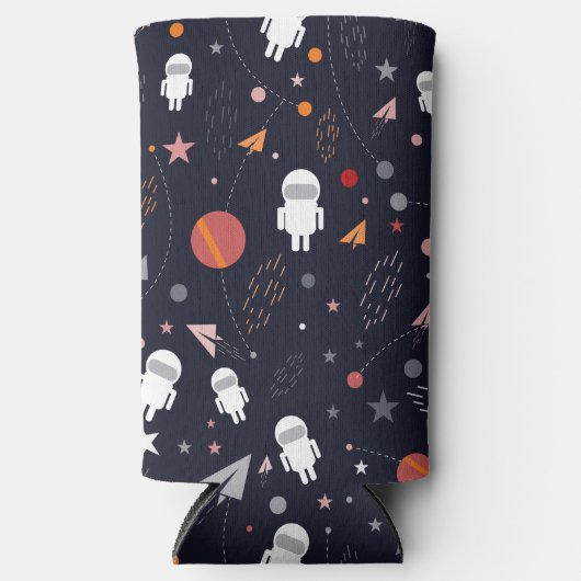 Doodle Astronaut Patroon Seltzer Blikjeskoeler (Voorkant)