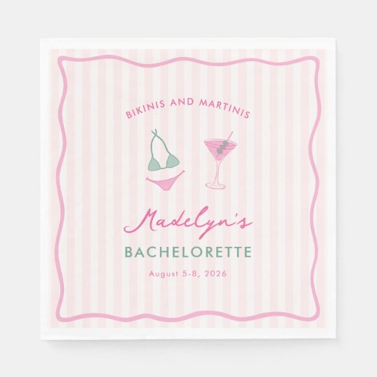 Doodle Bikinis En Martinis Bachelorette Feest Servet (Voorkant)