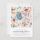 Doodle Bird Spring Baby Girl Baby shower Kaart (Voorkant)