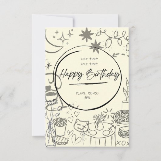 Doodle Birthday Invitation - Cute & Cozy Kaart (Voorkant)