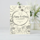 Doodle Birthday Invitation - Cute & Cozy Kaart (Staand voorkant)